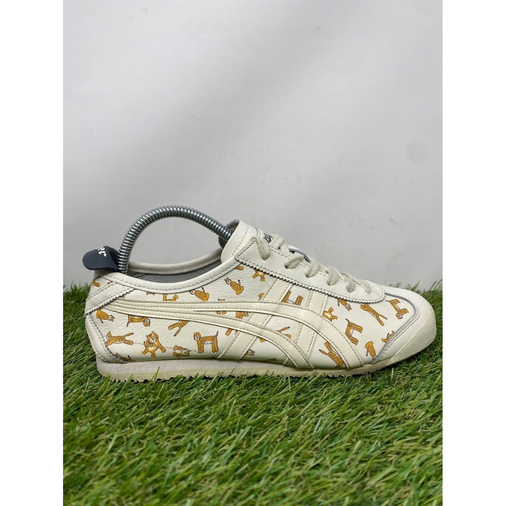Onitsuka Tiger Mexico 66 Shoes Mens 5 Beige Leather Casual Sneakers Pattern AOP